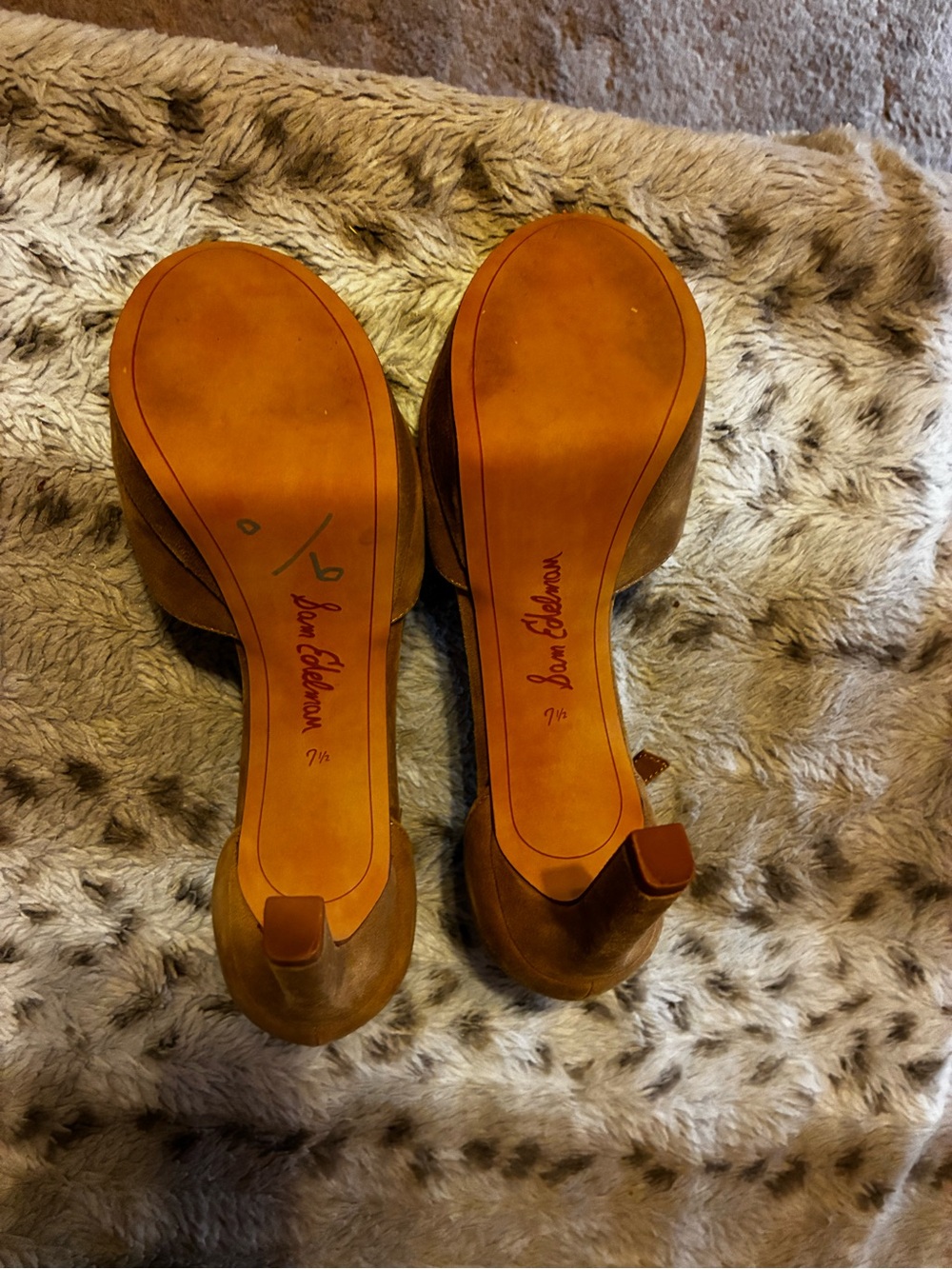 Sam Edelman Tan Suede Peep-Toe Ankle Strap Stiletto Heels- Size 7 1/2 - Picture 8 of 16